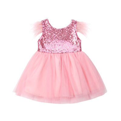 

SUNSIOM Toddler Baby Girls Sequins Dress Feather Sleeve Princess Party Dress Tutu