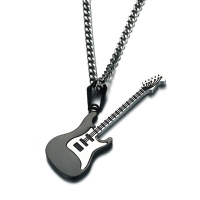 

Black Gold Color Stainless Steel Pendant Chain Hip Hop Rock Jewelry Guitar Necklace For Men Women Music Lover Gift