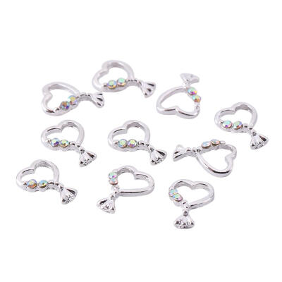 

10pcs Glitter Metal Rhinestones Pearl Heart Shape Nail Art DIY Decorations