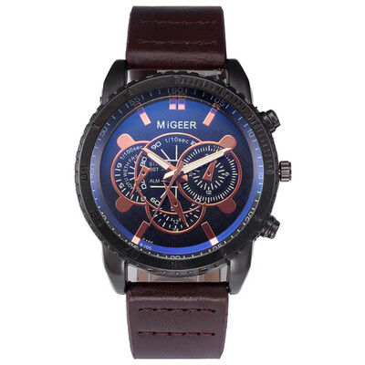 

〖Follure〗High-End New Geneva Mens Leather Strap Stainless Steel Quartz Analog Watch