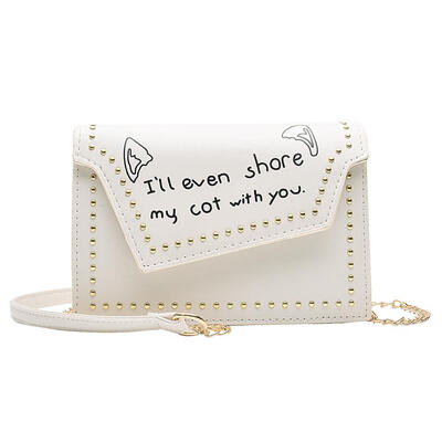 

Rivet Shoulder Handbags PU Leather Women Letter Print Chain Crossbody Bags