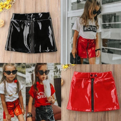 

Summer Girls Fashion Bright Leather Zipper Skirts