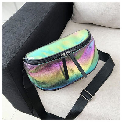 

2018 New Style Fashion Womens PU Leather Laser Sequined Messenger Bags Satchel Tote Colorful Waist Bags