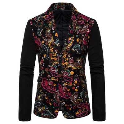 

Mens Business Office Tops Blazer Suit Long Sleeve Slim Fit Vintage Printed Coat