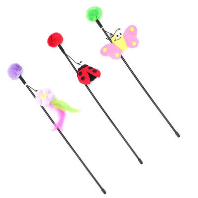 

Greensen 3 PCS Pet Cat Teaser Wand Toy Cartoon Plush Stick Interactive Play Toys Pressure Relieve