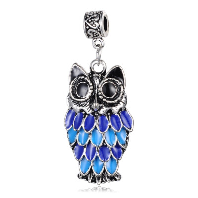 

Alloy Enamel European Dangle Beads with Acrylic Rhinestone Owl Large Hole Pendants Antique Silver 64mm Hole 5mm