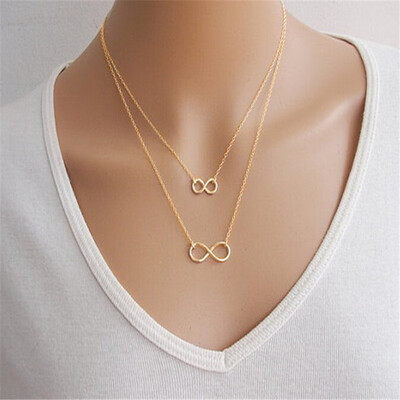 

Gold Silver Double Infinity Statement Necklace Double Circle Triangle Boho Necklace Collar Women Fashion bijoux femme Jewelry