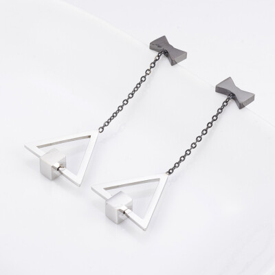 

304 Stainless Steel Stud Earrings Dangle Earrings with Resin Bowknot Triangle Gunmetal & Stainless Steel Color 4243mm Pin