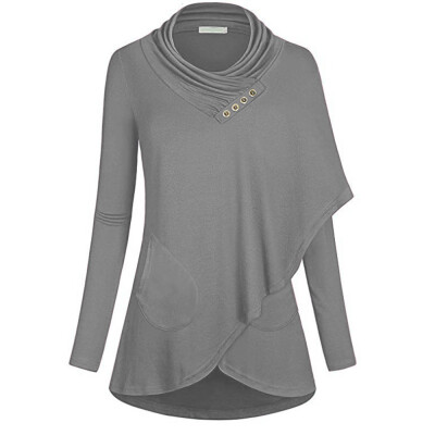 

Roseonmyhand Womens Long Sleeve O-Neck With Buttons Irregular Hem Sweatshirt Blouse