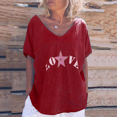 

Nomeni Womens Summer Casual V Neck Sleeveless Letter Casual T Shirt Top Blouse