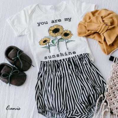 

Newborn Kids Baby Girls Sunflower Romper Bodysuit Tops Pants Shorts Outfits Set