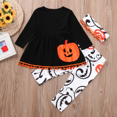 

Toddler Baby Infant Girls Pumpkin Dresses Pants Halloween Costume Outfits Set