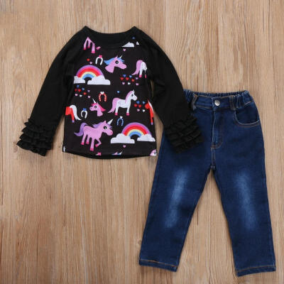 

Kids Baby Girls Autumn Outfits Unicorn Tracksuit Clothes T-shirt TopsPants 2PCS