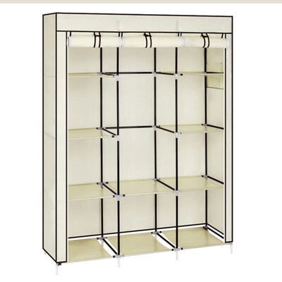 

67" Portable Closet Storage Organizer Clothes Wardrobe Rack Shelves Extra Space Beige