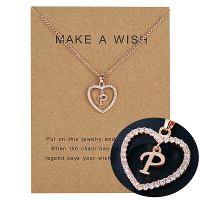 

Make A Wish 26 Letters Alphabet Pendant Necklace Cubic Zirconia Love Heart Crystal Charm Necklace for Women Jewelry With Card