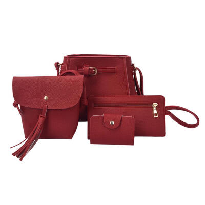 

4pcsset Shoulder Purse PU Leather Women Satchel Bags Clutch Card Holder