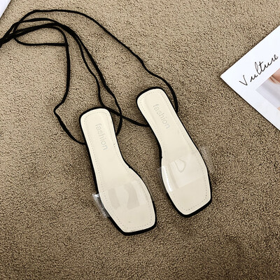

Ribbon sandals Lady ins Tide Summer Ladies Shoes Everything Transparent Label Flat-soled Shoes Gentle Fairy