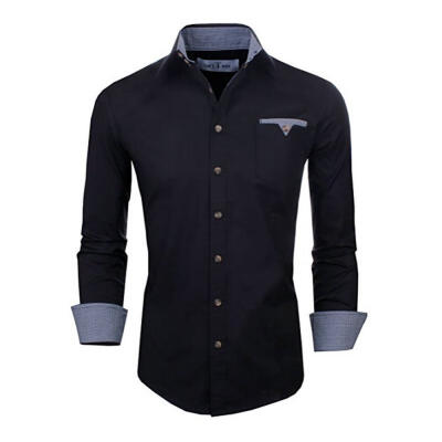 

Spring Autumn Male Fashion Pocket Shirt Casual Cotton Lapel Long-sleeve Patchwork Shirts