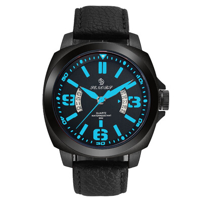 

〖Follure〗SENORS Waterproof Mens Date Leather Strap Travel Sport Quartz Wrist Watch