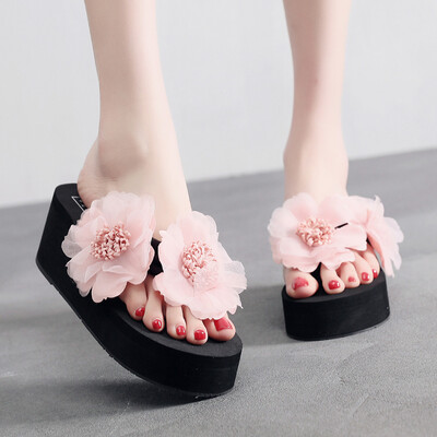 

Rose Women Summer Flowers Wild Beach Slippers Fashion Wedges Thick Bottom Flip Flops