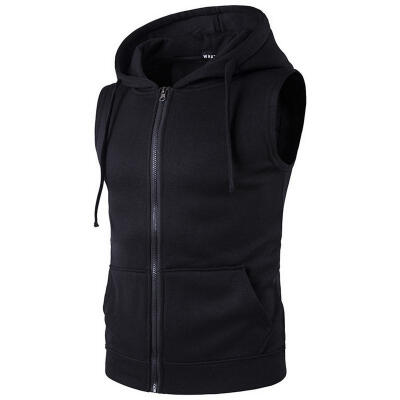 

Spring Mens Hooded Sweater Vest Solid Color Zipper Pocket Winter Jacket Waistcoat Hoodies For Men