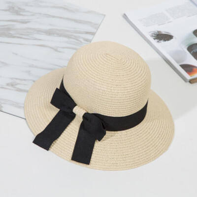 

Women Hat Summer Fall Sunscreen Bow Straw Weaving Hat Wide Brim Foldable Travel Beach Hats Suns Visor UV Protection Cap