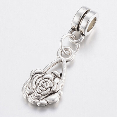 

Tibetan Style Alloy European Dangle Beads Large Hole Pendants Cadmium Free & Lead Free Flower Antique Silver 27mm