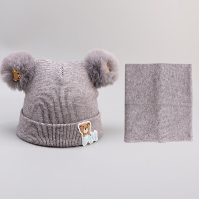 

Dongyun new autumn&winter boys&girls double ball knitted pure cotton neck cap two sets of caps to keep warm