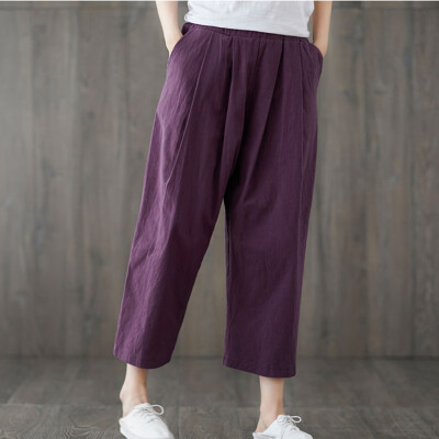 

Tailored Fashion Womens Cotton Linen Cropped Nine pants Ladies Casual Pocket Pants