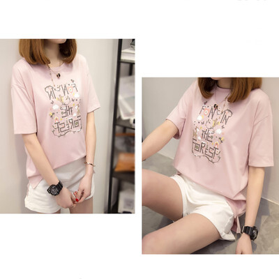 

Cute Sweet Cartoon Animal Letter Print Tees Fashion Loose Round Neck Short-sleeved Tops