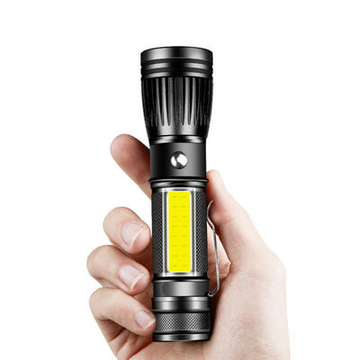 

T6 COB LED Flashlight With 360 Degree Side Light 4 Modes Waterproof Rechargeable USB Flashlight Black