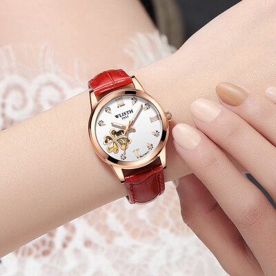 

Trend lady mechanical watch luminous waterproof leather strap female student watch