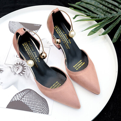 

early spring side empty high-heel high-heeled shoes2019 new style thick&sharp-pointed sexy summer single-shoe goddess all-i