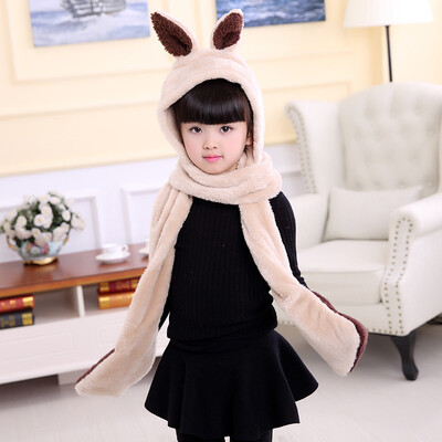 

Korean childrens autumn&winter new plush multi-function cartoon embroidery scarf men&women baby thick warm hat around