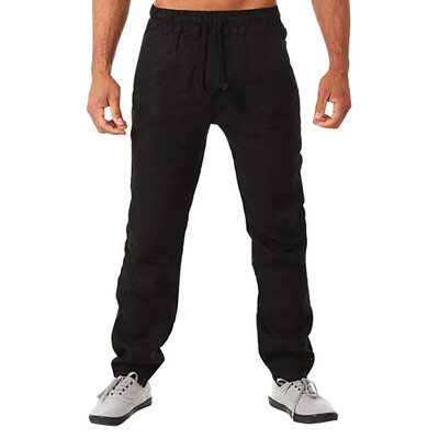 

Gobestart Mens Summer New Style Simple And Fashionable Solid Cotton And Linen Trousers