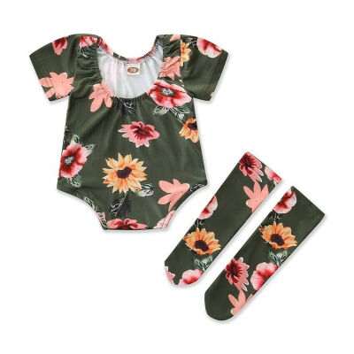 

UK Newborn Toddler Baby Girl Flower Romper JumpsuitLeg Warmers Outfits Sunsuit