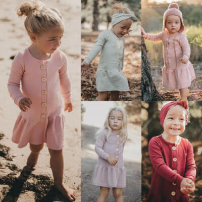

US Toddler Kids Baby Girl Long Sleeve Knitted Dress Casual A-Line Winter Dresses