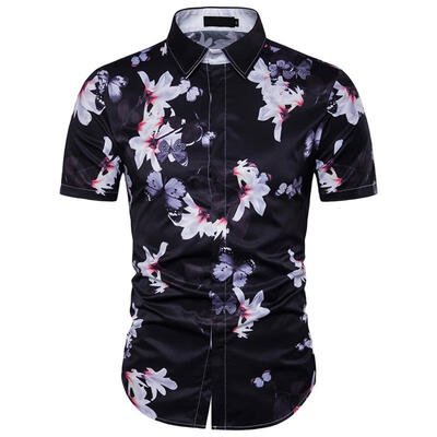 

New Mens Personality Floral Print Design European And American Style Short-sleeved Beach Holiday Shirt