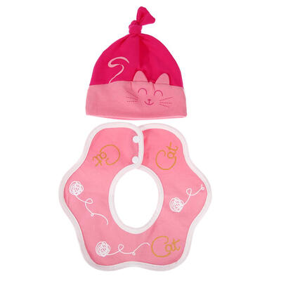 

2pcs Cute Cartoon Cat Cotton Newborn Baby Hat Baby Bib Set Unisex