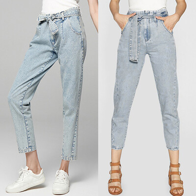 

〖Follure〗Fashion Women Lace Button Splice Zipper Pocket Trousers Jeans Casual Denim Pants