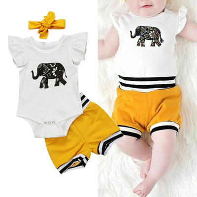 

Infant Baby Girl Romper Bodysuit Top Shorts Pants Headband Clothes Outfit