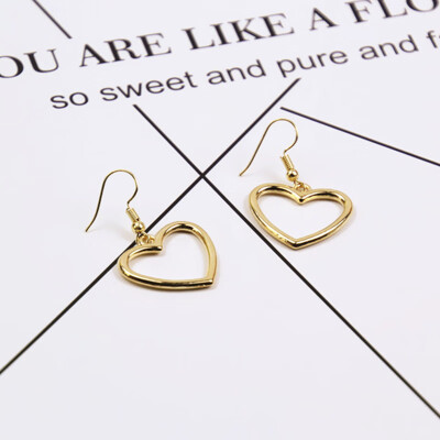 

E096 Korean Style Hollow Love Heart Drop Earrings For Women&Girls Fashion Gold Color Peach Heart Dangle Earrings 2017 Hot