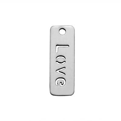 

304 Stainless Steel Pendants Rectangle with Word Love Stainless Steel Color 17x6x1mm Hole 15mm