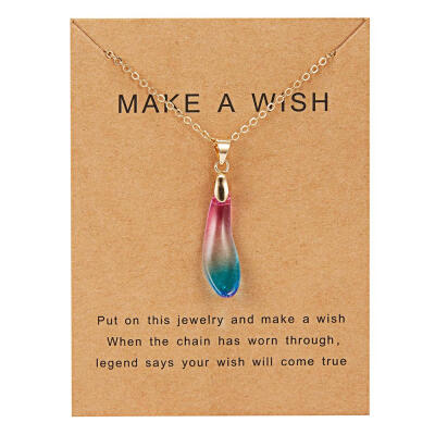 

Personality Geometry Natural Stone Pendant Necklace Gold Chain Multi-color Resin Necklace Women Girl Jewelry with Wish Card Gift