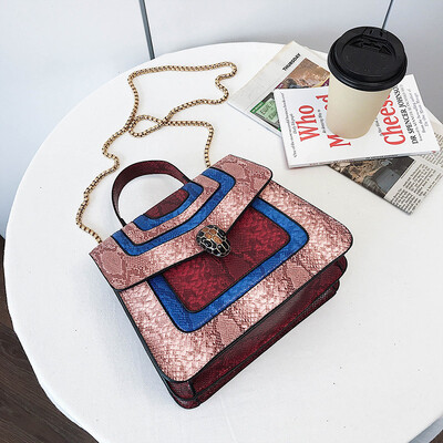 

Qiao Bani 2019 new European&American style fashion BV hit color hot snake head flip bag shoulder diagonal trend handbags