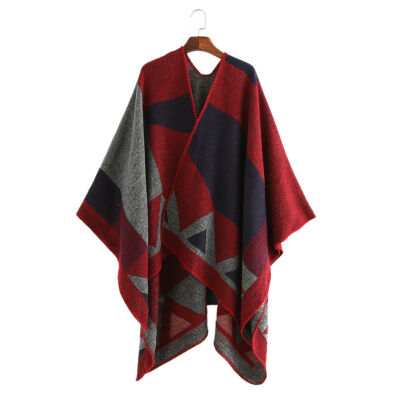 

New Women Warm Scarf Patchwork Plaid Poncho Cape Poncho Blanket Cloak Wrap Shawl