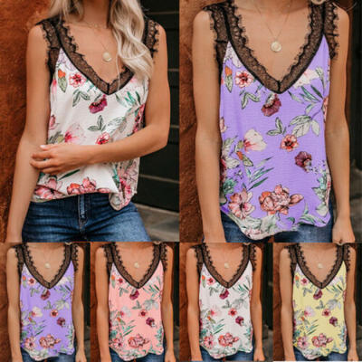 

Women Floral Boho Hippie Tank Top Summer Vest Sleeveless T shirt Loose Blouses