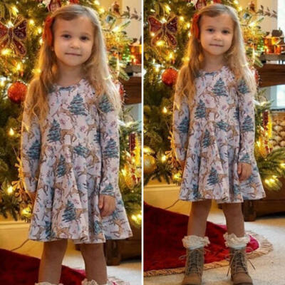 

Christmas Toddler Kids Baby Girl Festival Xmas Deer Party Dress Casual Clothes
