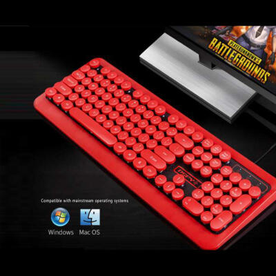 

M300 Fashion Retro Round Key Button Gaming Floating Keyboard USB Wired 104 Keys Waterproof Anti-ghosting Keyboard - Red