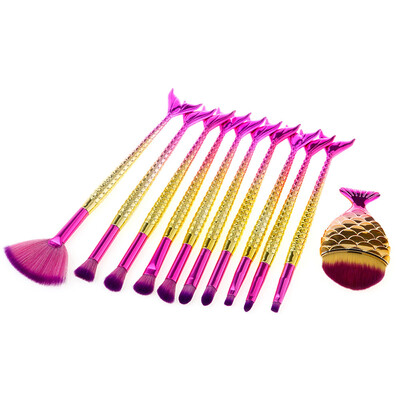 

〖Follure〗11PCS Mermaid Brush Set Foundation Eyeshadow Brushes Makeup Brushes Beauty C